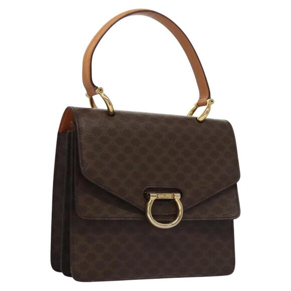 CELINE Macadam Canvas Hand Bag Pvc Leather Brown Gold - Picture 1 of 13